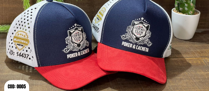 Boné Copas Club Poker e Cacheta - Azul com Branco