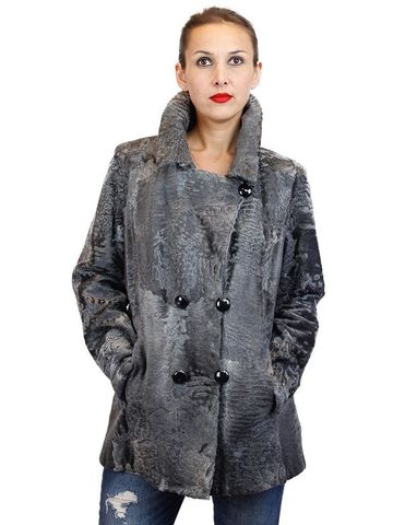 Rare Natural Gray Russian Broadtail Fitted Double-breasted Peacoat Suit Jacket