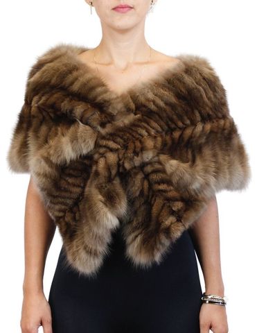 Braided Natural Russian Sable Sections Crossover Stole/Wrap