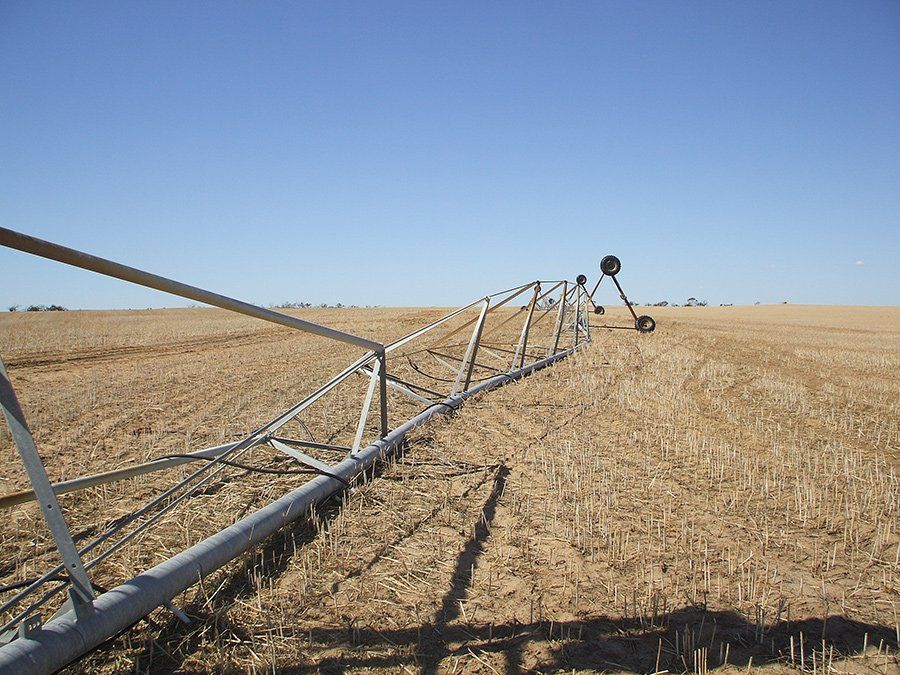 Closeup irrigation on dirt field