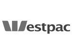 a black and white logo for westpac on a white background .
