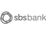 the logo for sbs bank is gray and white .