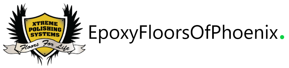 Logo for EpoxyFloorsOfPhoenix.com with a yellow-and-black “Kreme Krusher” emblem on the left
