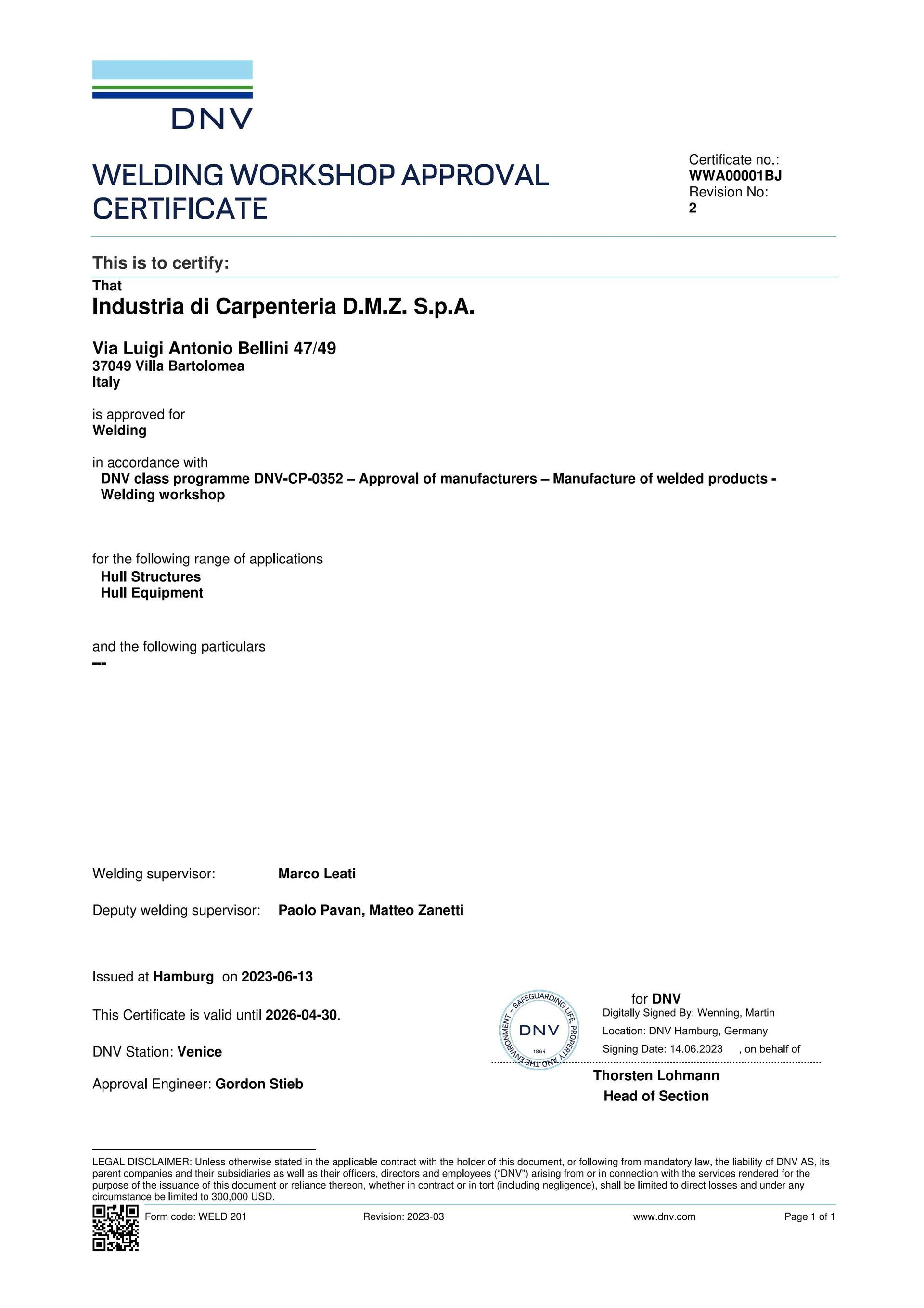 Certificato DNV
