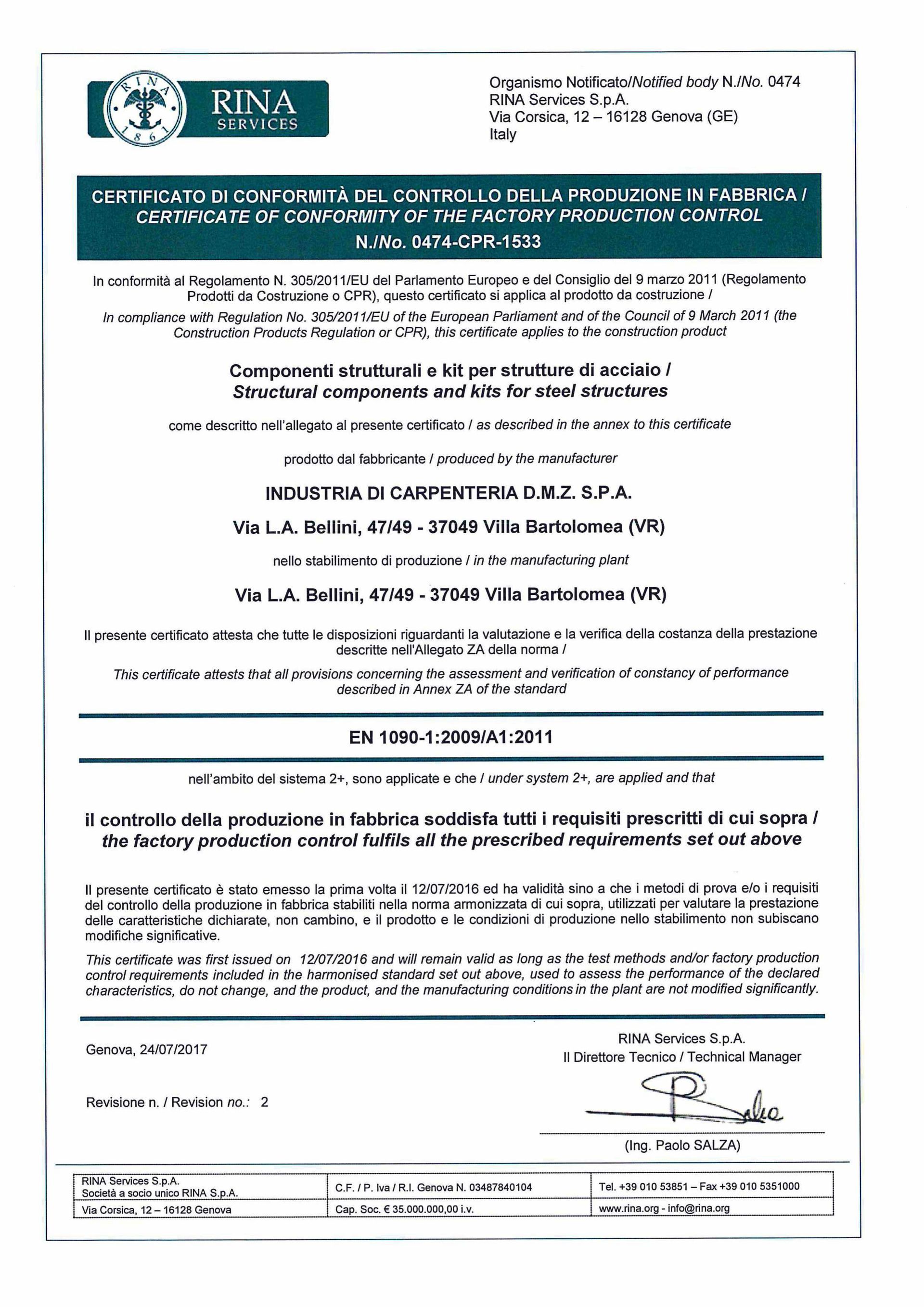 Certificato EN1090