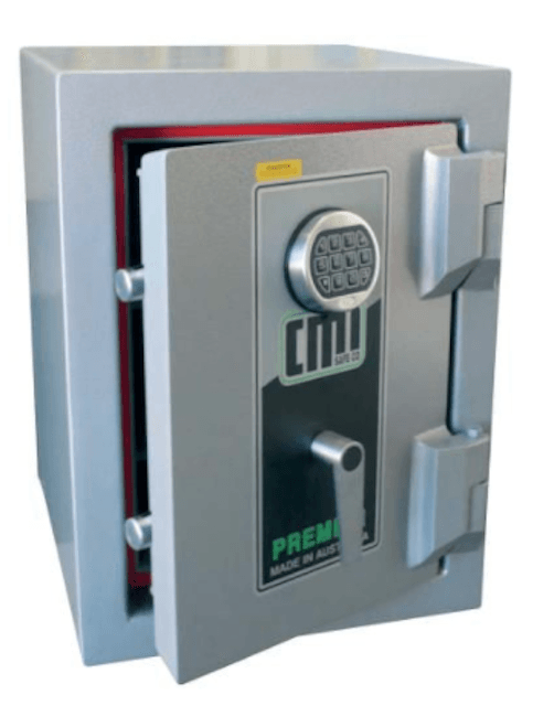Gray and Silver Cmi Safe With Its Door Open, Revealing The Combo Dial and Locking Mechanism — CQR Locksmiths In Moree, NSW