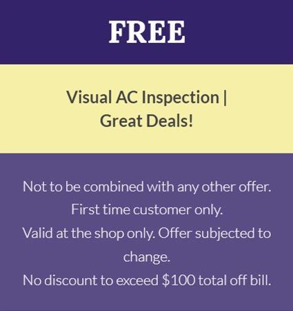 A sign that says free visual ac inspection great deals