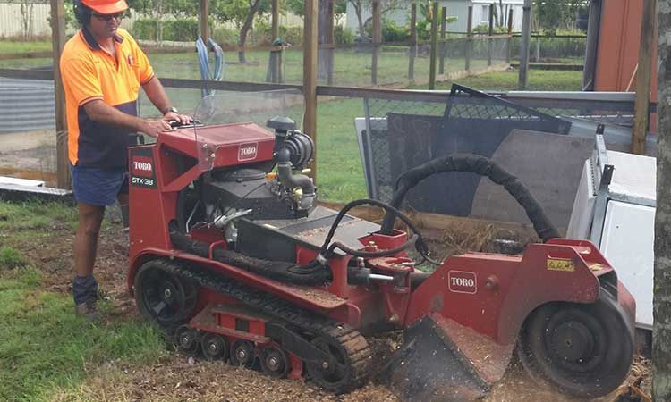 A Man is Using a Tractor to Remove a Tree Stump — A1 Tree Service in Childers, QLD