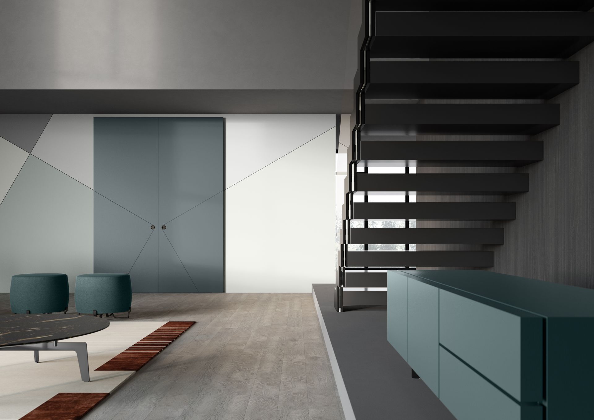 Porta doppia in legno grigio scuro dallo stile minimal