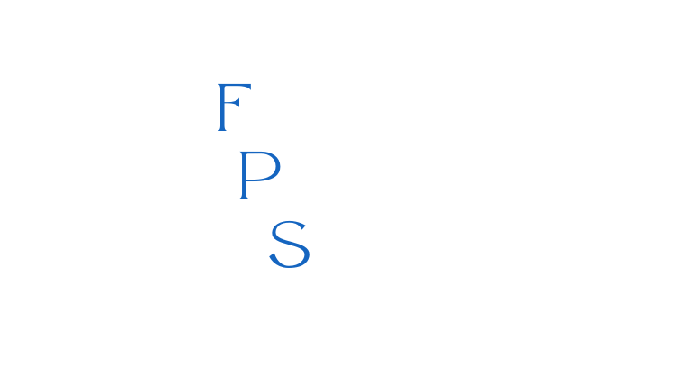 The letters f , p , s are written in blue on a white background.
