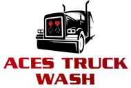 A logo for Aces Truck Wash with a truck and playing cards on it