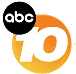 ABC logo with black circle, and the number 10 in white on an orange, yellow background.