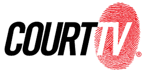 Court TV logo: black text with a red fingerprint.