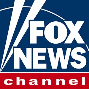 Fox News Channel logo: White text on blue background, red banner at the bottom.