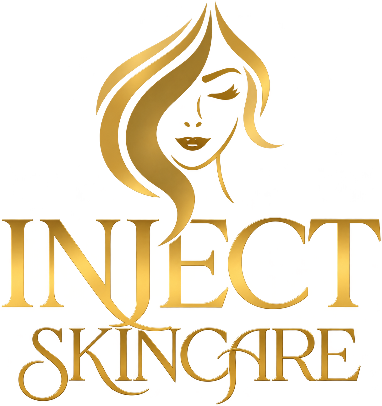 Gold Inject SkinCare logo with stylized female face icon and text