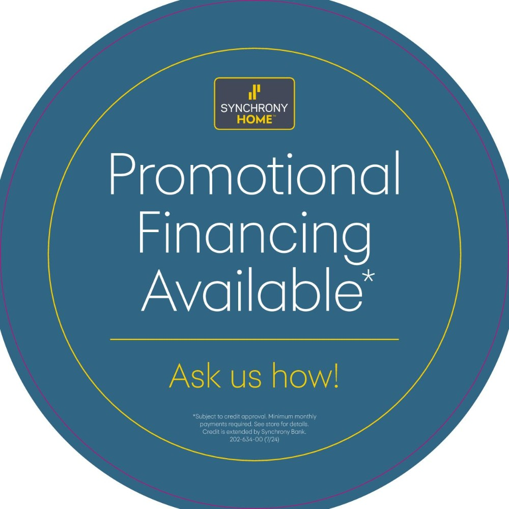 Blue circular “Promotional Financing Available” ad with Synchrony HOME logo and “Ask us how!”