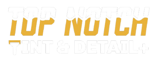 Top Notch Tint & Detail logo in gold and white.