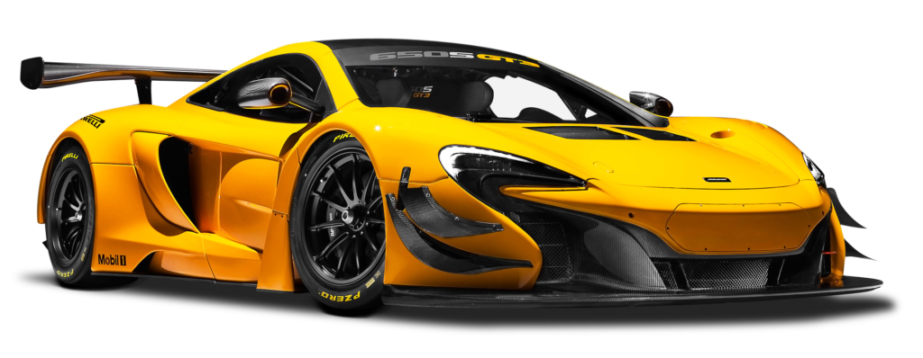A yellow mclaren p1 gtr race car on a white background.