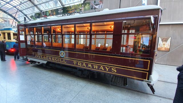 A restored Invercargill Tramways tram car on display