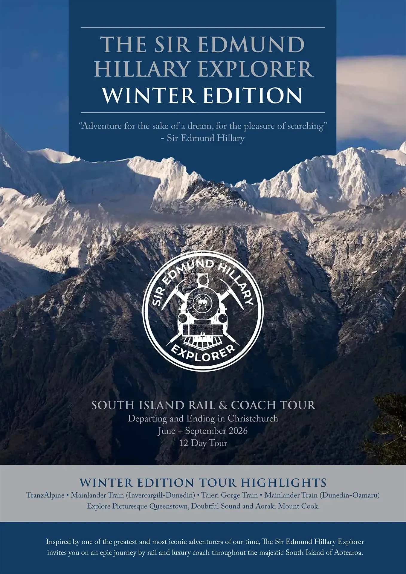 The Sir Edmund Hillary Explorer - 2026 Winter Edition Tour Brochure Cover