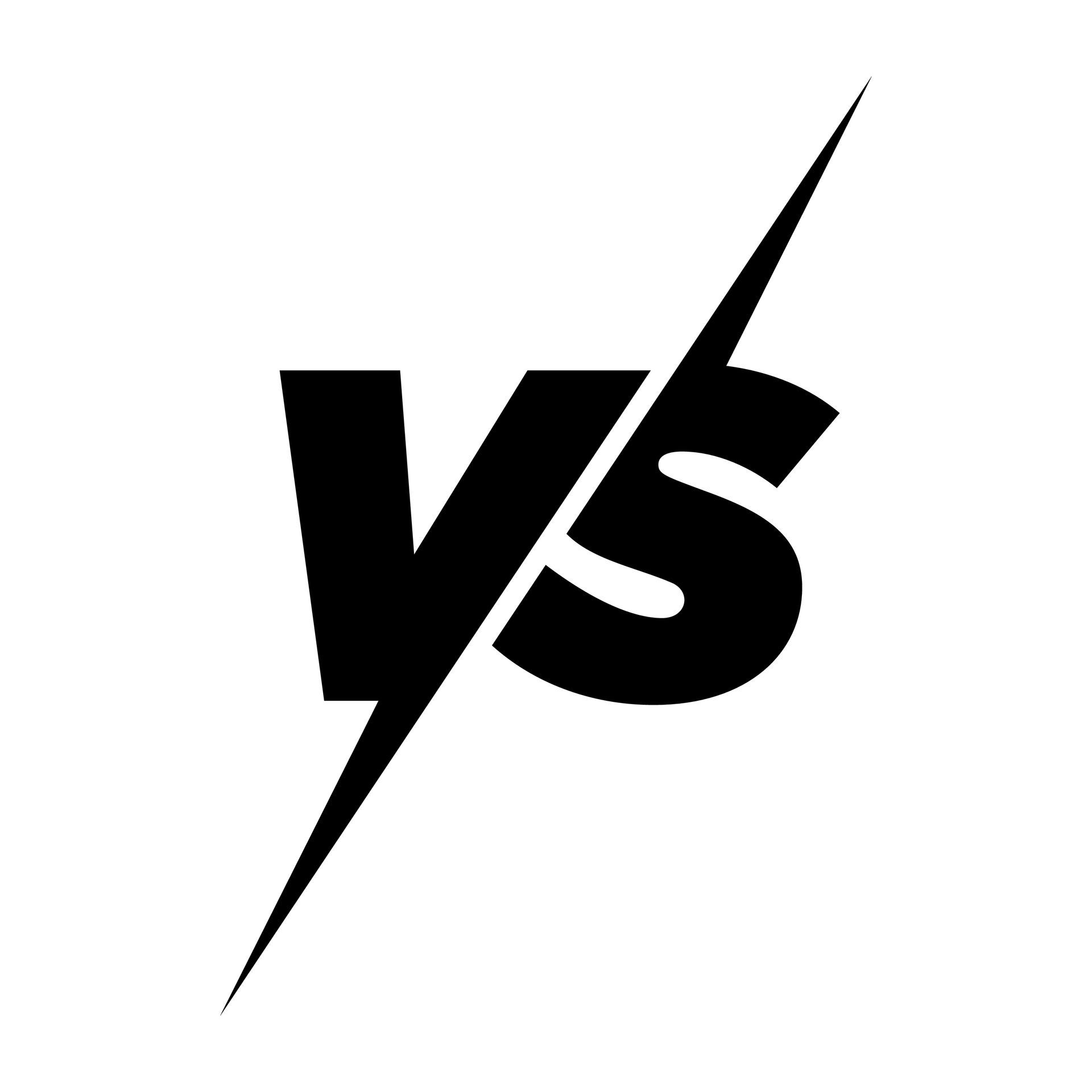 Black ‘VS’ graphic logo with a diagonal lightning bolt design on a white background.