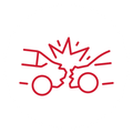 Red car crash icon representing collision repair and accident damage