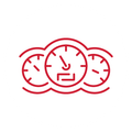 Red speedometer icon representing fast auto repair and quick service