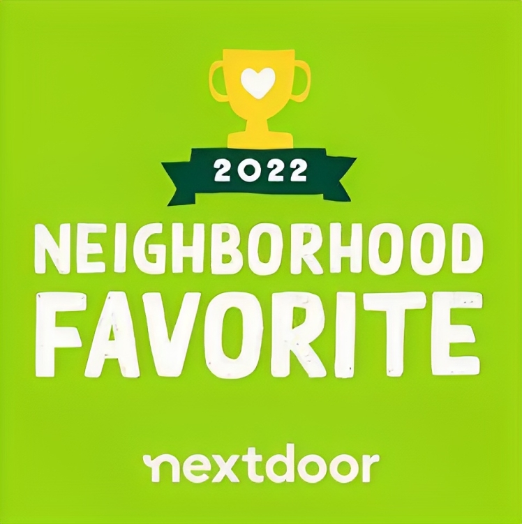 2022 Nextdoor Neighborhood Favorite award badge on a bright green background with a trophy icon