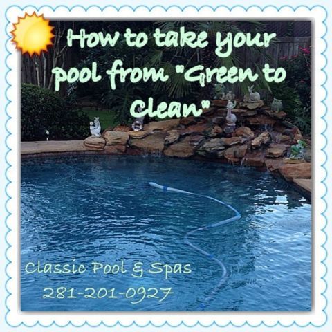 A picture of a swimming pool that says how to take your pool from green to clean