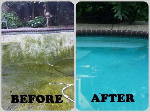 A before and after photo of a swimming pool