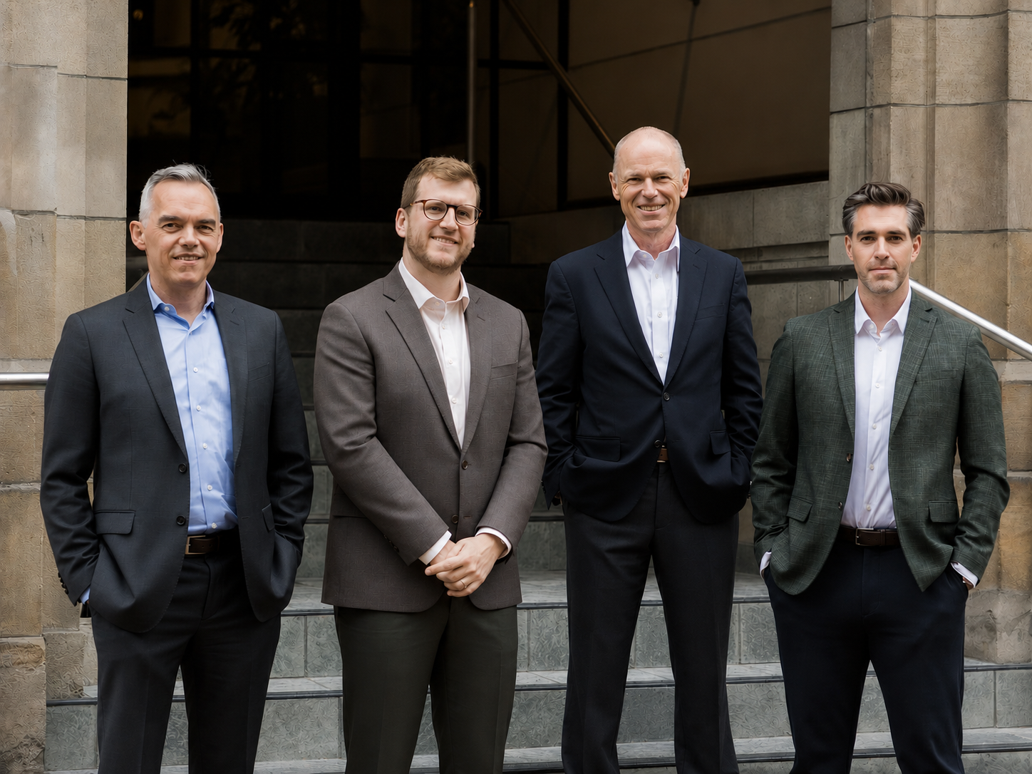 NBLC's Leadership Team stand on stone steps outside historical building