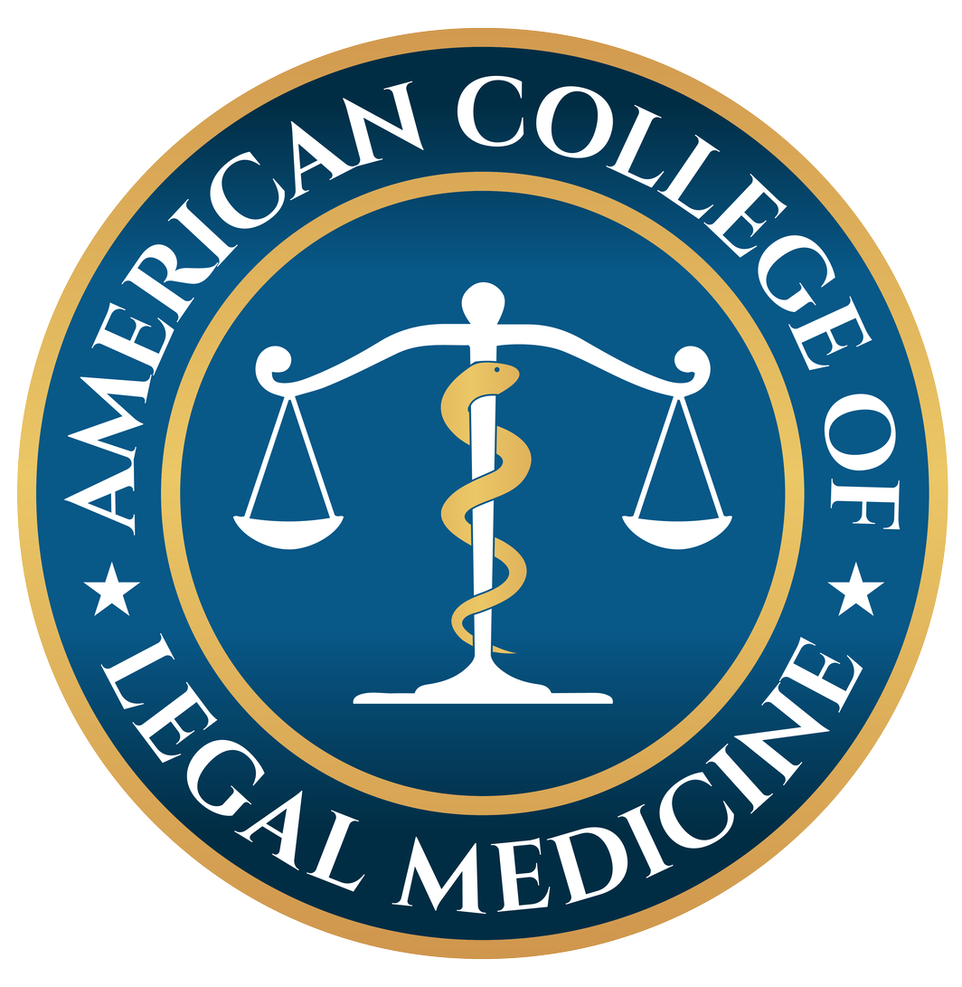 American College of Legal Medicine logo: Blue circle with white text, scales of justice entwined with a golden serpent.