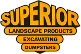 Superior Landscape Products logo with orange and black text: Excavating and Dumpsters