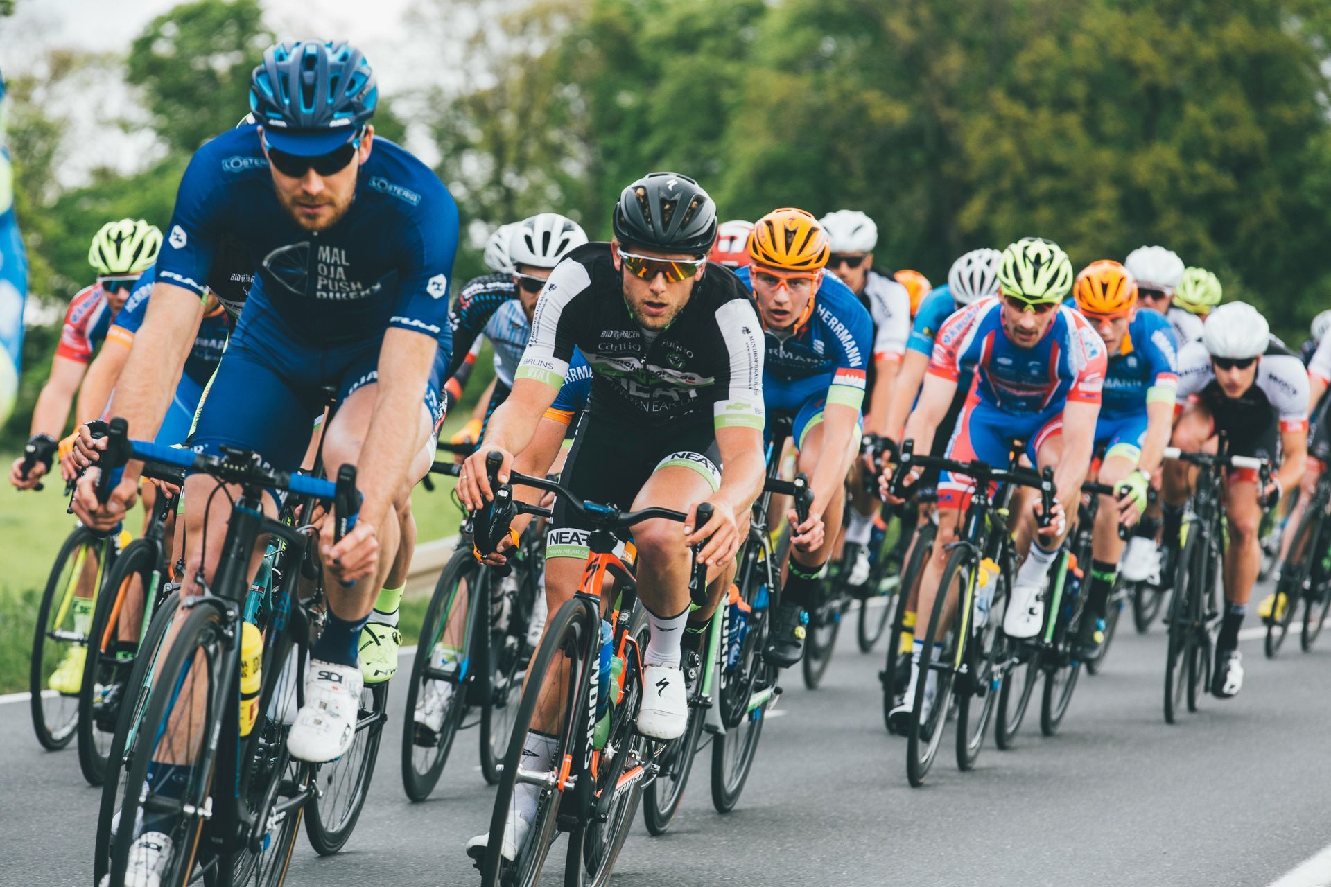 Cyclists racing on road