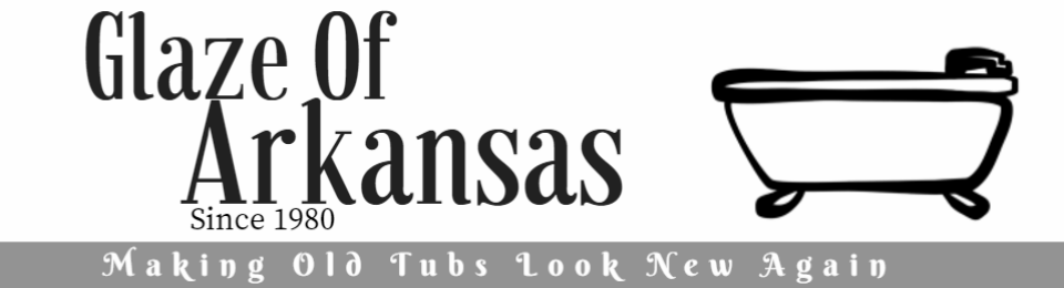 Logo reading “Glaze Of Arkansas Since 2010” with a bathtub illustration and tagline “Making Old Tubs Look New Again”