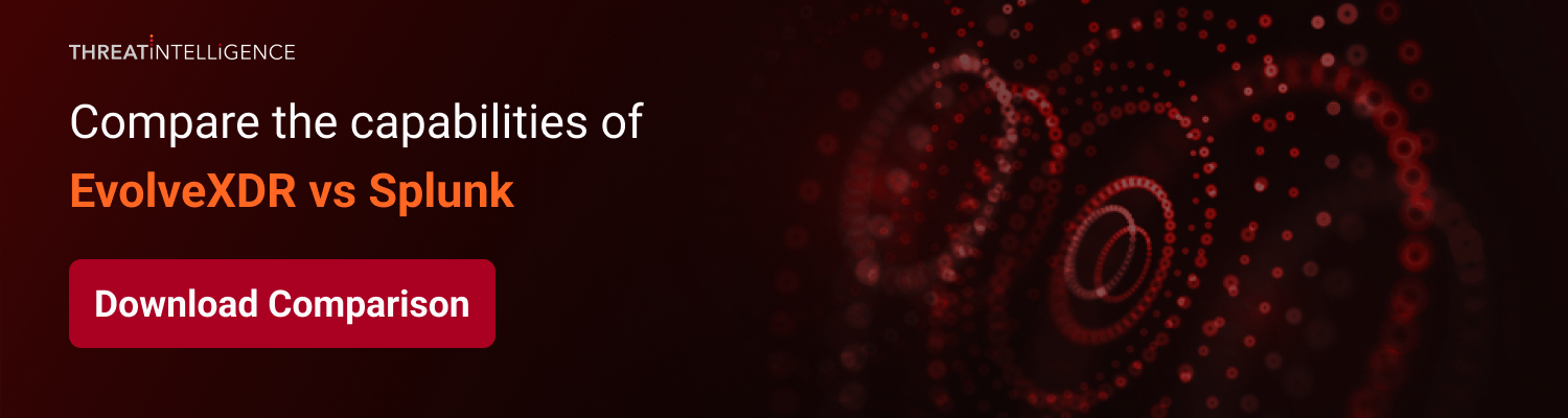 A red background with a red button that says `` compare the capabilities of evolvexdr vs splunk ''