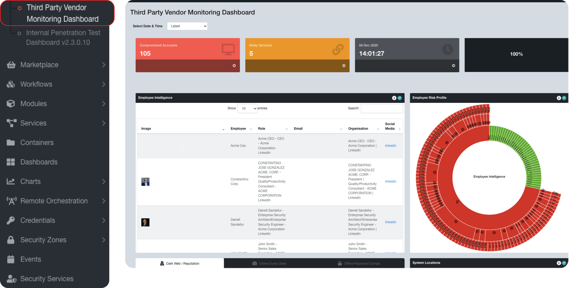 A dashboard with a red circle in the middle of it