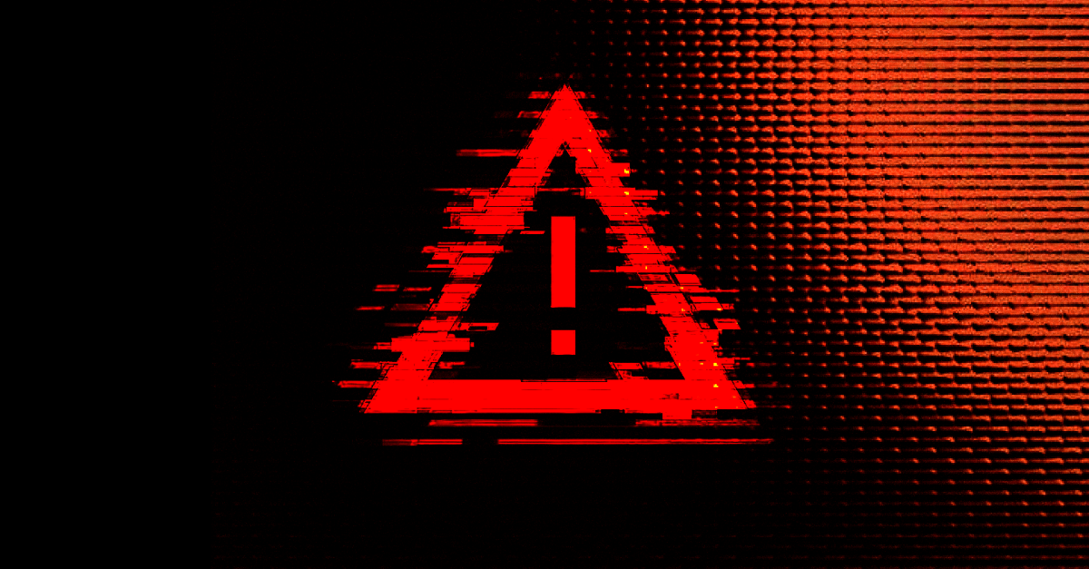 A red triangle with an exclamation point inside of it on a black background.