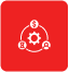 A red square with a white icon of a gear and a dollar sign.