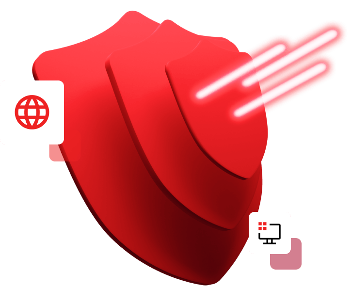 A red shield with a globe on it