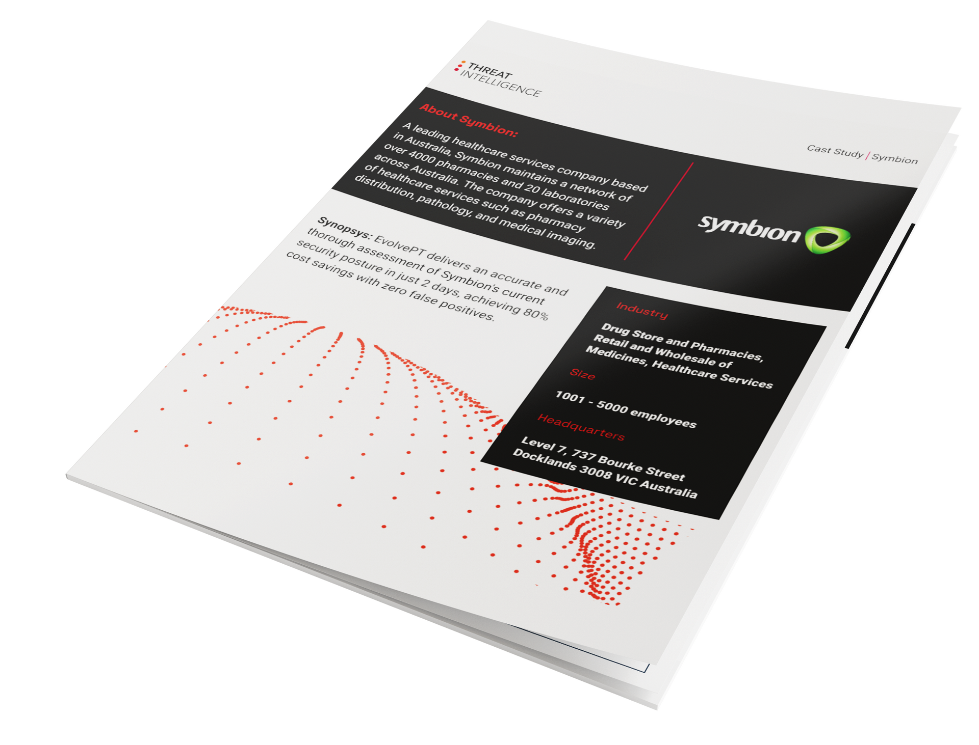 A white paper with a black and red graphic on it
