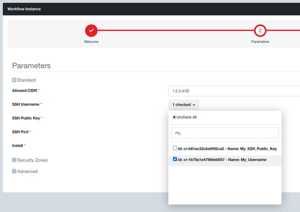 A screenshot of a web page showing the parameters page for the Evolve Virtual Appliance.
