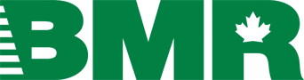 Un logo BMR vert avec une feuille d'érable canadienne.