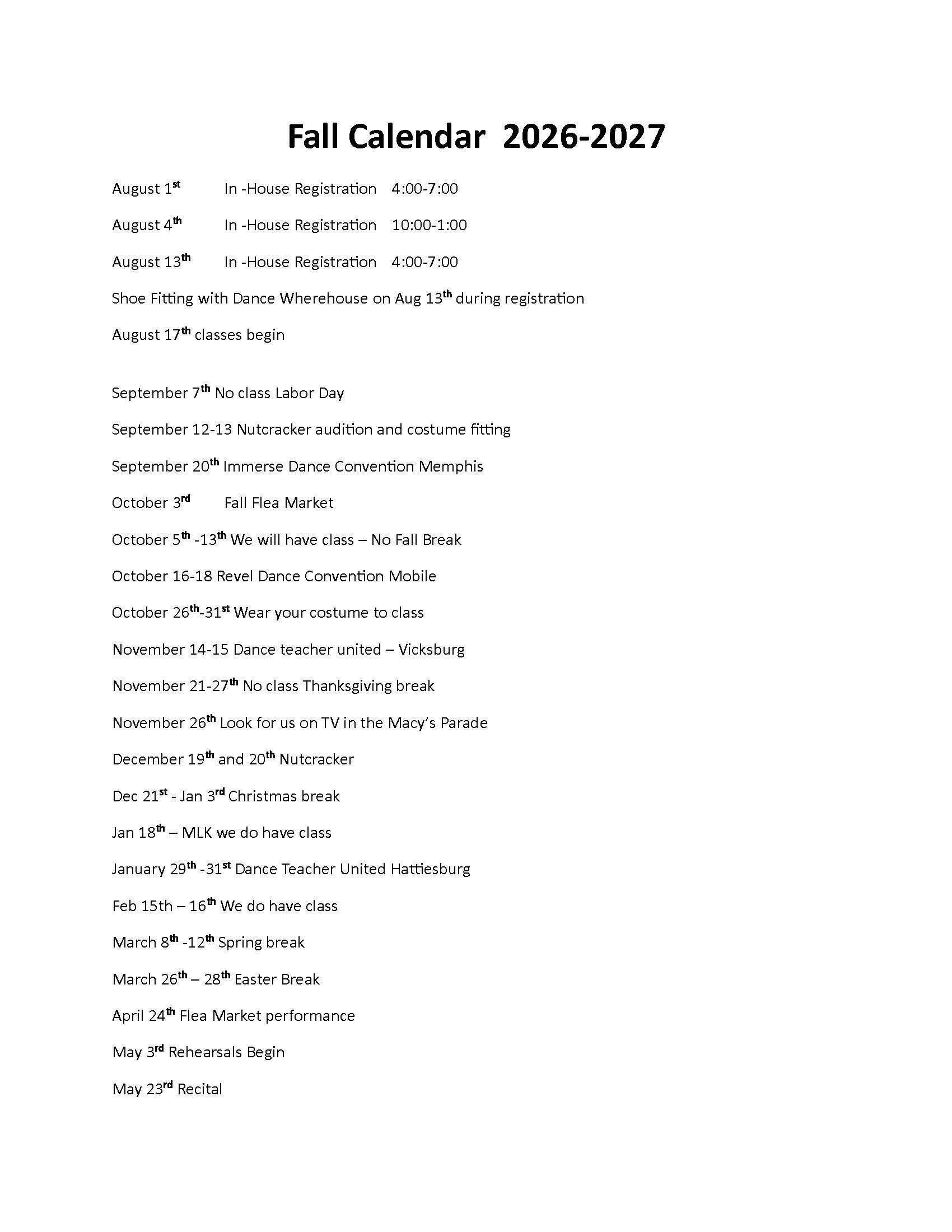 fall dance schedule
