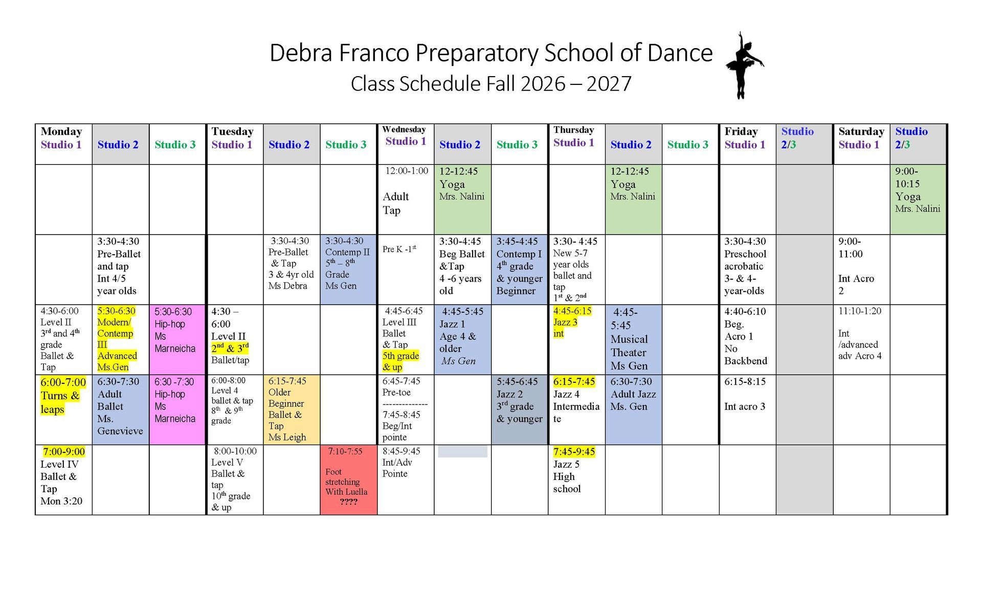 fall dance schedule