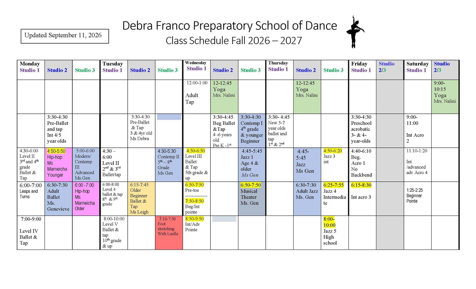  fall dance schedule
