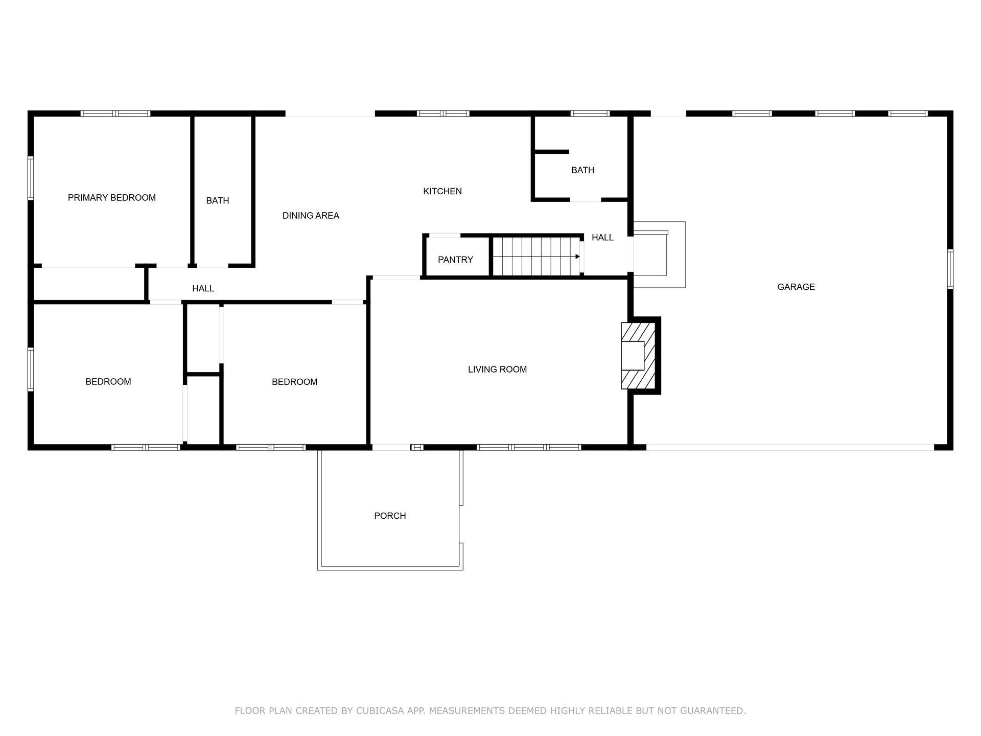 Black-and-white floor plan showing bedrooms and shared living spaces