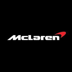 The McLaren logo featuring white text with a red speedmark on a black background.
