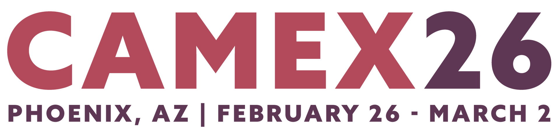 A white and blue logo for camex 25 on a white background.